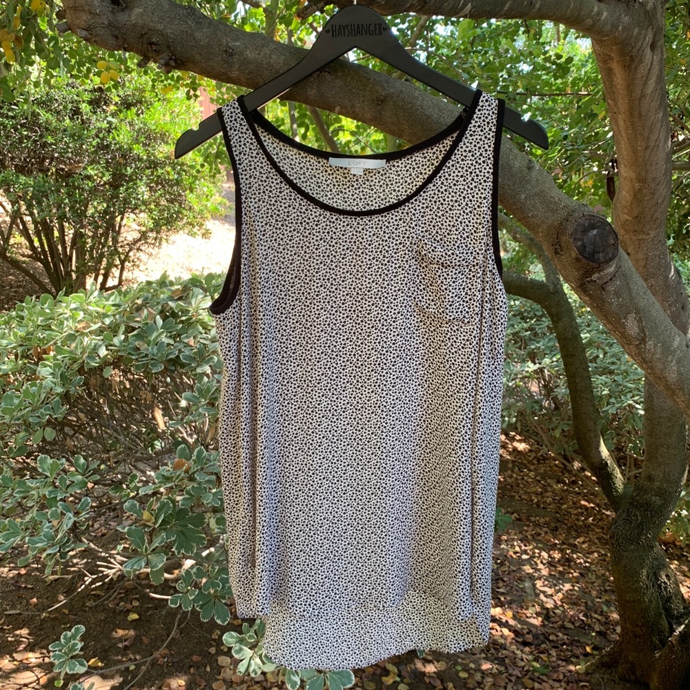 LOFT Black And White Tunic Style Flowy Tank Top